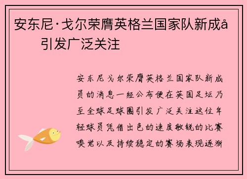 安东尼·戈尔荣膺英格兰国家队新成员引发广泛关注 安东尼·戈尔荣膺英格兰国家队新成员引发广泛关注